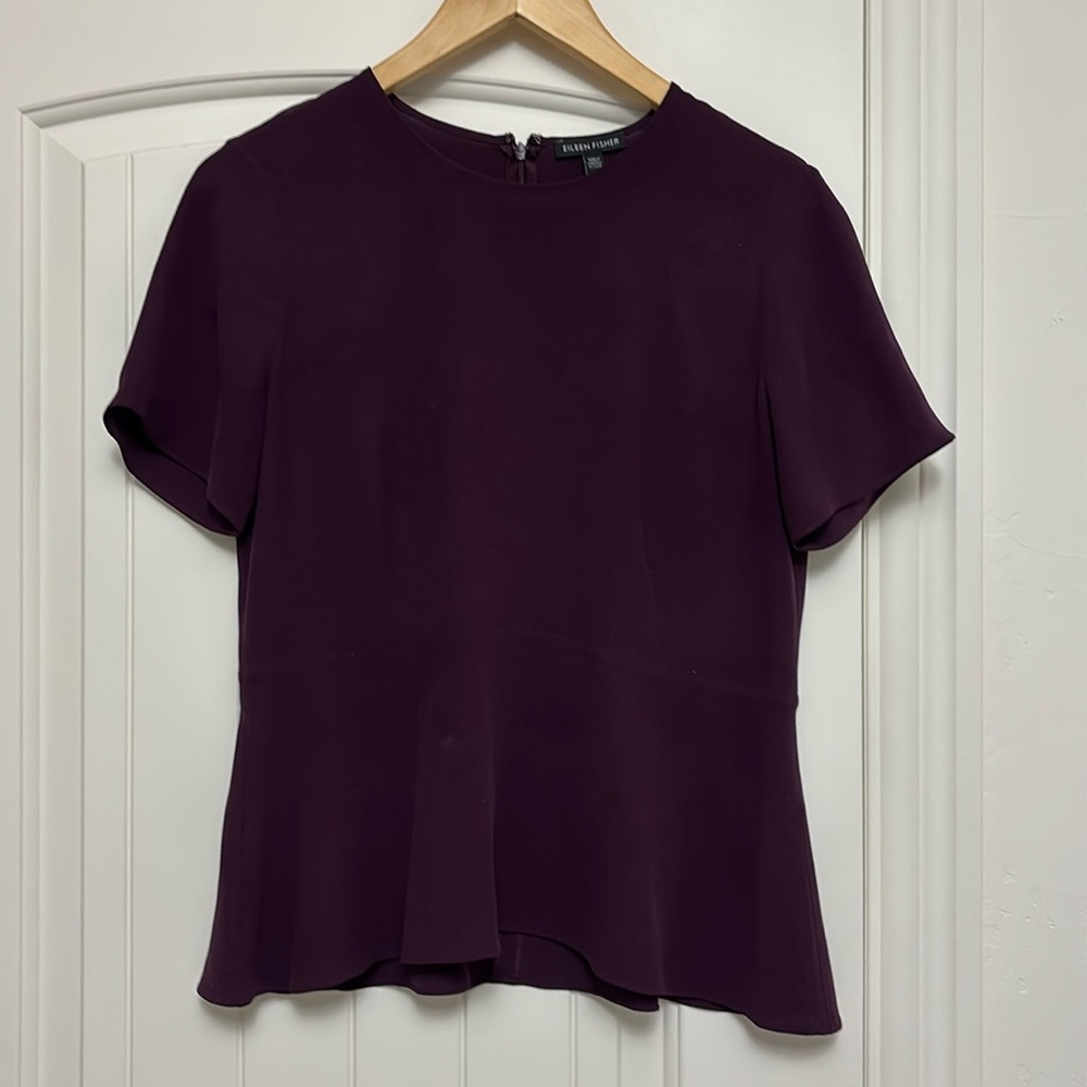 Eileen Fisher 100% Silk Georgette Peplum Top Size 4